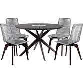 Sachi & Island Outdoor 5 Piece Dining Set in Dark Wood, Concrete & Gray Rope