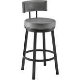 Dalza 30" Swivel Bar Stool in Black Finish & Grey Leatherette