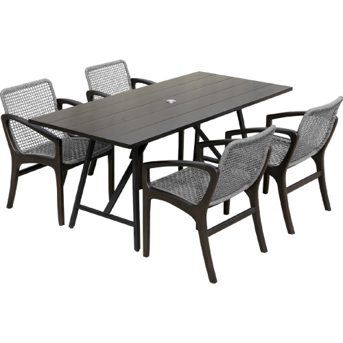 Koala & Brighton 5 Piece Outdoor Dining Set in Dark Eucalyptus, Metal & Grey Rope