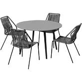 Sydney & Clip 5 Piece Outdoor Dining Set in Black Eucalyptus & Grey Rope