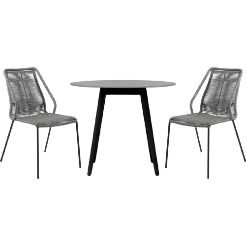 Sydney & Clip 3 Piece Outdoor Dining Set in Black Eucalyptus & Grey Rope