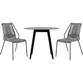 Sydney & Clip 3 Piece Outdoor Dining Set in Black Eucalyptus & Grey Rope