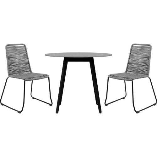 Sydney & Shasta 3 Piece Outdoor Dining Set in Black Eucalyptus & Grey Rope