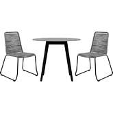 Sydney & Shasta 3 Piece Outdoor Dining Set in Black Eucalyptus & Grey Rope