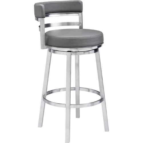 Titana 30" Swivel Bar Stool Grey Leatherette & Brushed Stainless Steel