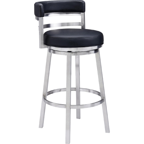 Titana 26" Swivel Counter Stool Black Leatherette & Brushed Stainless Steel