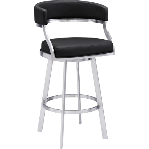 Dione 30" Swivel Bar Stool Black Leatherette & Brushed Stainless Steel