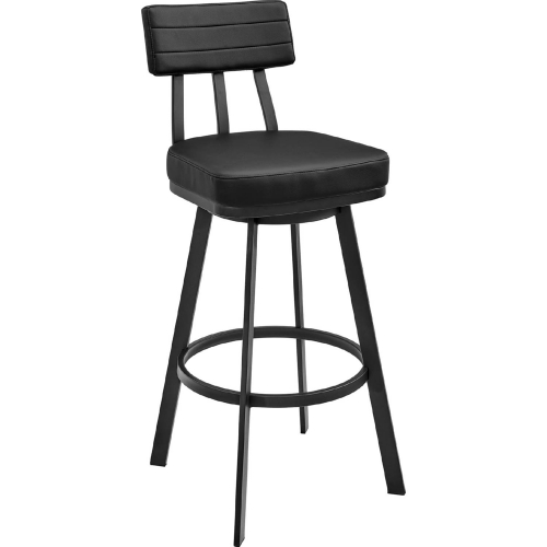 Jinab Swivel Counter Stool in Black Metal & Black Leatherette