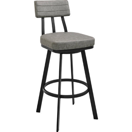 Jinab Swivel Bar Stool in Black Metal & Grey Leatherette