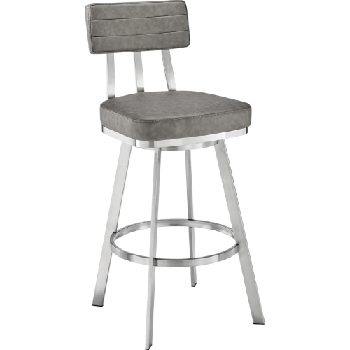 Jinab 26" Swivel Counter Stool in Brushed Stainless Steel & Grey Leatherette