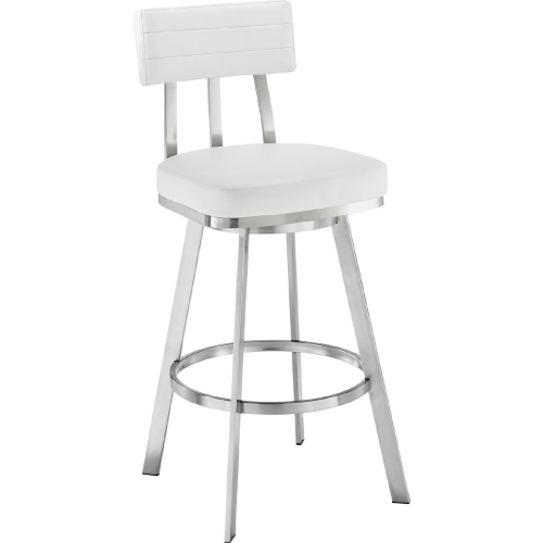 Jinab 26" Swivel Counter Stool in Brushed Stainless Steel & White Leatherette