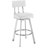 Jinab 26" Swivel Counter Stool in Brushed Stainless Steel & White Leatherette