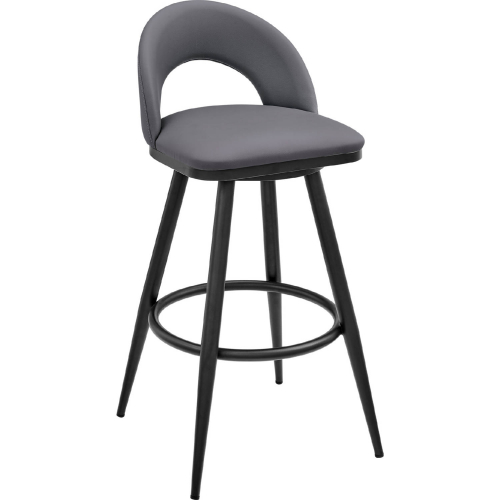 Lottech Swivel Counter Stool in Black Metal & Grey Leatherette