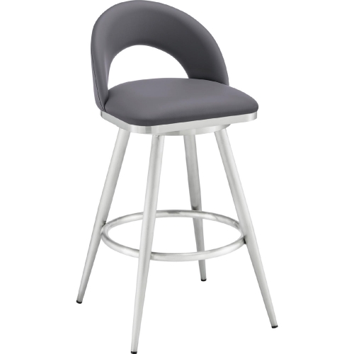 Lottech 26" Swivel Counter Stool in Brushed Stainless Steel & Grey Leatherette