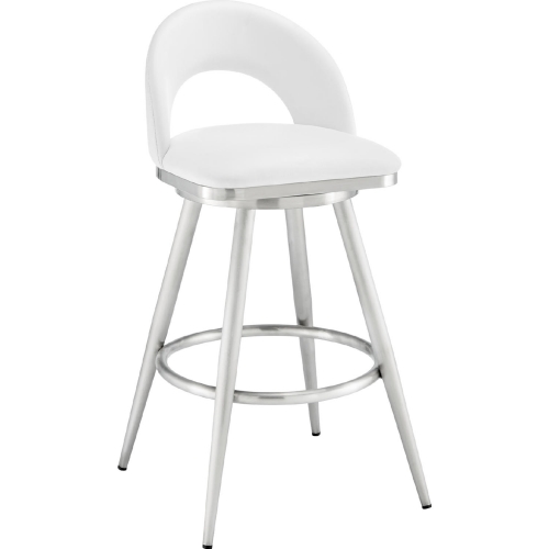 Lottech 26" Swivel Counter Stool in Brushed Stainless Steel & White Leatherette