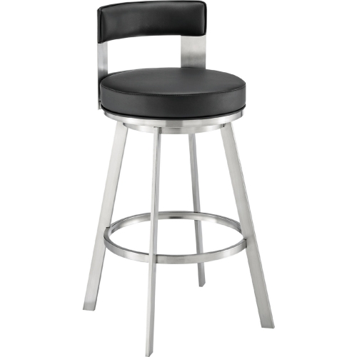 Lynof 26" Swivel Counter Stool in Brushed Stainless Steel & Black Leatherette