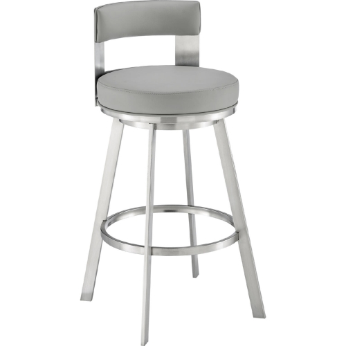 Lynof 26" Swivel Counter Stool in Brushed Stainless Steel & Light Grey Leatherette