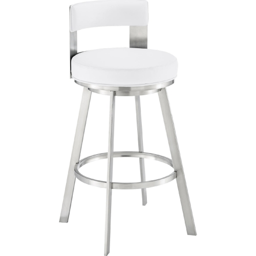 Lynof 26" Swivel Counter Stool in Brushed Stainless Steel & White Leatherette