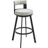 Lynof Swivel Bar Stool in Black Metal & Light Grey Leatherette