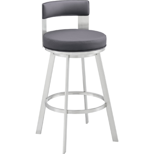 Lynof Swivel Bar Stool in Silver Metal & Grey Leatherette