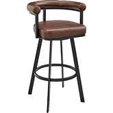 Nolagam Swivel Counter Stool in Black Metal & Brown Leatherette