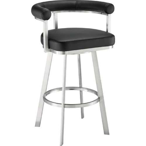 Nolagam 30" Swivel Bar Stool in Brushed Stainless Steel & Black Leatherette