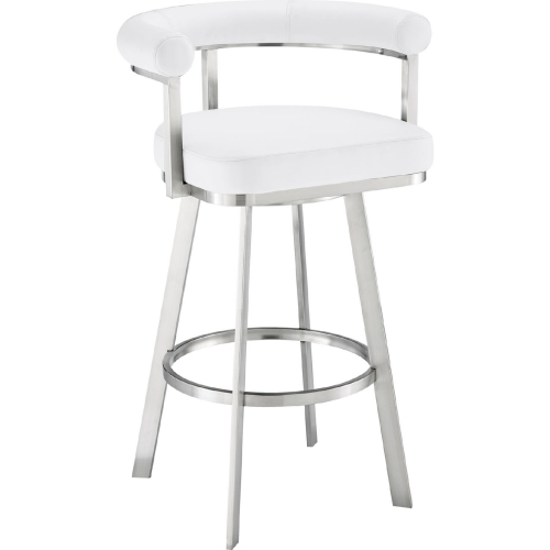 Nolagam 30" Swivel Bar Stool in Brushed Stainless Steel & White Leatherette