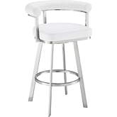 Nolagam 30" Swivel Bar Stool in Brushed Stainless Steel & White Leatherette