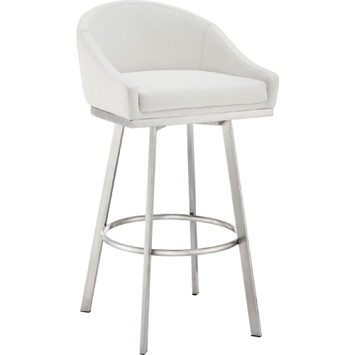 Noran 29.5" Swivel Bar Stool in Brushed Stainless Steel & White Leatherette