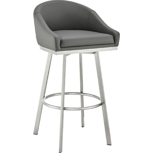 Noran 29.5" Swivel Bar Stool in Brushed Stainless Steel & Grey Leatherette