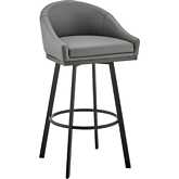 Noran Swivel Bar Stool in Black Metal & Grey Leatherette