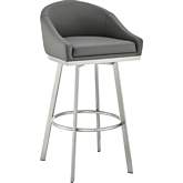 Noran 25.5" Swivel Counter Stool in Brushed Stainless Steel & Grey Leatherette