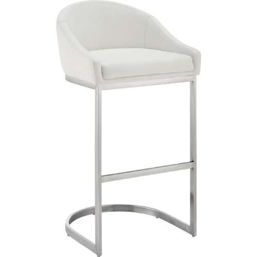 Atherik 28" Bar Stool in Brushed Stainless Steel & White Leatherette