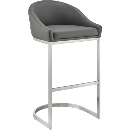 Atherik 28" Bar Stool in Brushed Stainless Steel & Grey Leatherette