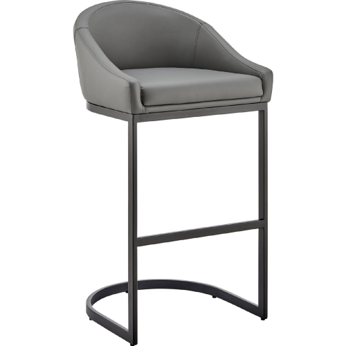 Atherik Bar Stool in Black Metal & Grey Leatherette