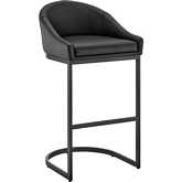 Atherik Bar Stool in Black Metal & Black Leatherette