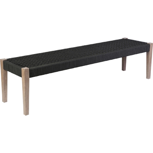 Camino Indoor Outdoor Dining Bench in Eucalyptus & Charcoal Rope