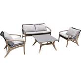 Brighton 4 Piece Outdoor Loveseat Set in Light Wood, Charcoal Rope & White Fabric