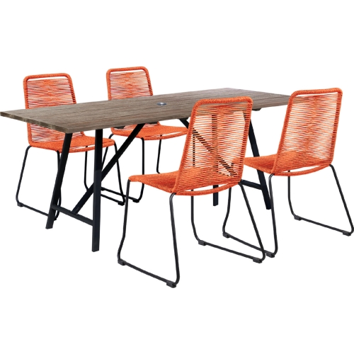 Koala & Shasta 5 Piece Outdoor Dining Set in Light Eucalyptus & Tangerine Rope