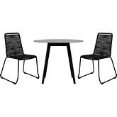 Sydney & Shasta 3 Piece Outdoor Dining Set in Black Eucalyptus & Black Rope