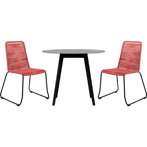 Sydney & Shasta 3 Piece Outdoor Dining Set in Black Eucalyptus & Brick Red Rope