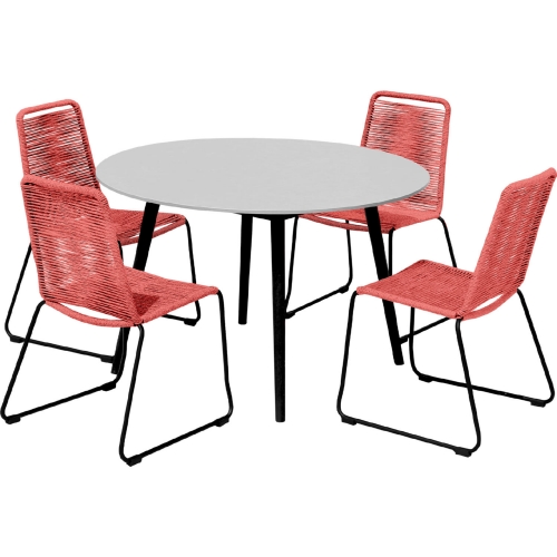 Sydney & Shasta 5 Piece Outdoor Dining Set in Black Eucalyptus & Brick Red Rope