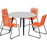 Sydney & Shasta 5 Piece Outdoor Dining Set in Black Eucalyptus & Tangerine Rope