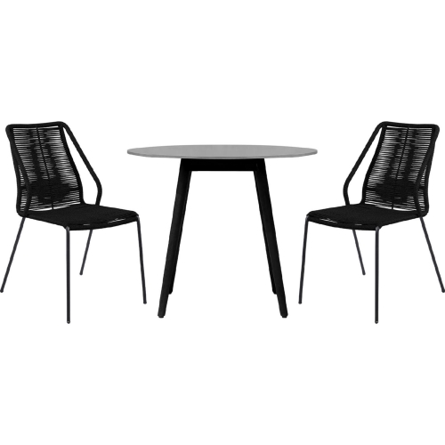 Sydney & Clip 3 Piece Outdoor Dining Set in Black Eucalyptus & Black Rope