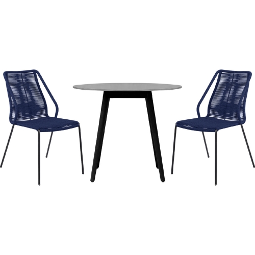 Sydney & Clip 3 Piece Outdoor Dining Set in Black Eucalyptus & Blue Rope