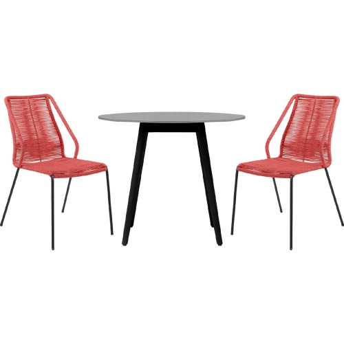 Sydney & Clip 3 Piece Outdoor Dining Set in Black Eucalyptus & Brick Red Rope