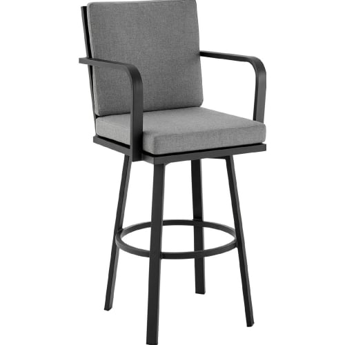 Don 26" Outdoor Swivel Counter Stool in Black Aluminum & Gray Fabric