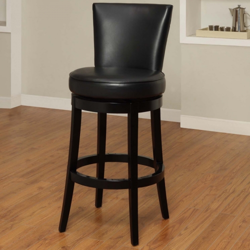 Boston 30" Swivel Bar Stool in Black Leather (Set of 2)