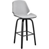 Arabela 26" Swivel Counter Stool in Gray Leatherette & Black Wood