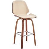 Arabela 26" Swivel Counter Stool in Cream Leatherette & Walnut Finish